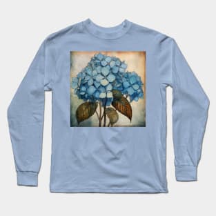 Simple Blue Folk Art Hydrangea Flower Long Sleeve T-Shirt